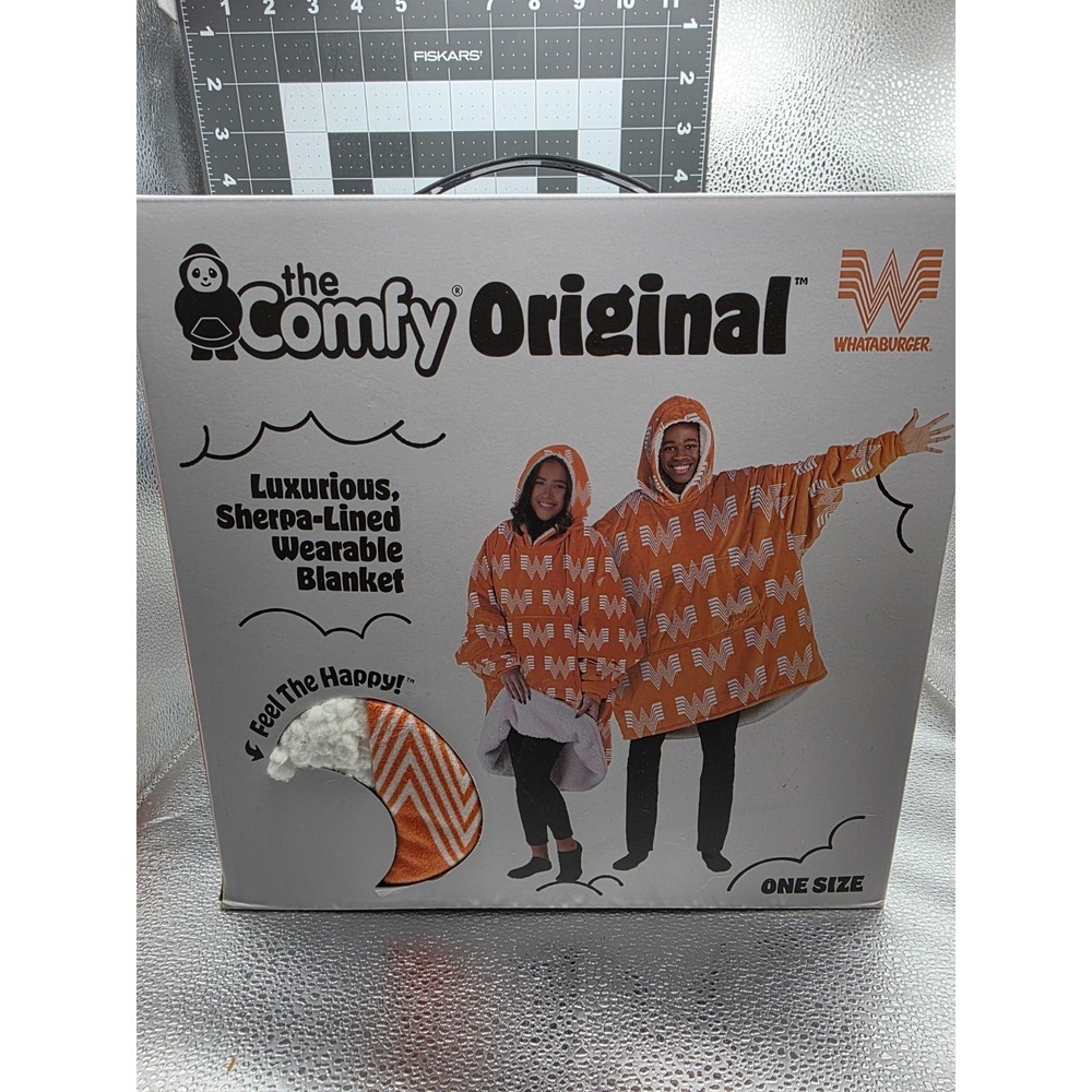 Whataburger The Comfy Original Wearable Blanket Hoodie Orange White One Size NIB